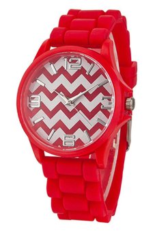 Sanwood® Geneva Unisex Stripes Silicone Band Jelly Gel Quartz Analog Wrist Watch Red  