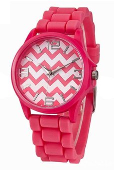 Sanwood® Geneva Unisex Stripes Silicone Band Jelly Gel Quartz Analog Wrist Watch Rose-Red  