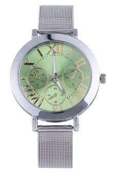 Sanwood® Unisex Roman Numerals Silver Tone Mesh Band Quartz Watch Green  