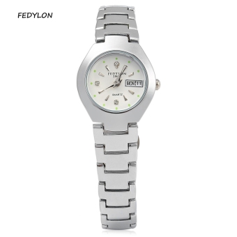 SH FEDYLON 1868 F480 Female Quartz Watch Artificial Diamond Dial Complete Calendar Water Resistance Stainless Steel Band Wristwatch White - intl  