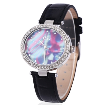 SH George Smith Female Quartz Watch Artificial Diamond Oval Dial Leather Band Wristwatch Silver - intl  