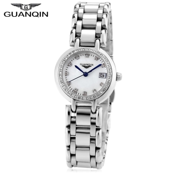 SH GUANQIN CQ15005 Women Quartz Watch Calendar Artificial Diamond Dial 10ATM Stainless Steel Band Wristwatch Silver - intl  