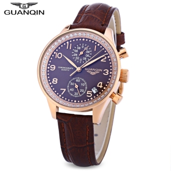 SH GUANQIN CQ15008 Female Quartz Watch Date Chronograph Display Sapphire Mirror Wristwatch Coffee - intl  