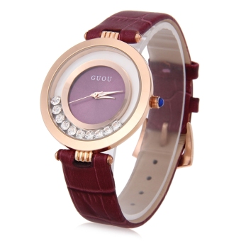 SH GUOU 8039 Female Quartz Watch Water Resistance Rolling Artificial Diamond Genuine Leather Band Wristwatch Purple - intl  