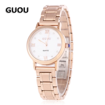 SH GUOU 8043 Female Quartz Watch 3ATM Artificial Diamond Dial Roman Numerals Display Stainless Steel Band Wristwatch Gold - intl  