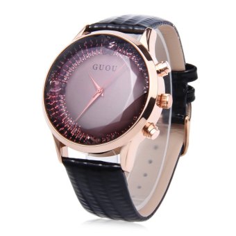 SH GUOU 8107 Female Quartz Watch Genuine Leather Strap Sparkling Surface Square Cut Mirror Water Resistance Wristwatch Black - intl  