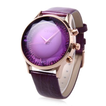 SH GUOU 8107 Female Quartz Watch Genuine Leather Strap Sparkling Surface Square Cut Mirror Water Resistance Wristwatch Purple - intl  