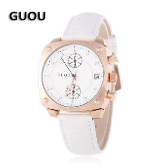 SH GUOU 8108 Women Quartz Watch Chronograph Artificial Diamond Scale Square Dial Calendar 3ATM Wristwatch White - intl  