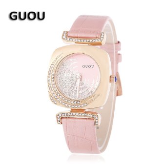 SH GUOU 8111 Female Quartz Watch 3ATM Unique Square Artificial Diamond Dial Genuine Leather Band Wristwatch Pink - intl  