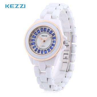 SH KEZZI K - 761L Female Quartz Watch Artificial Diamond Dial Ceramic Band Wristwatch Blue - intl  