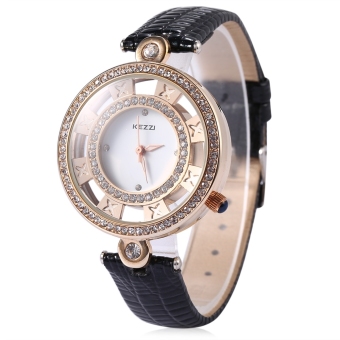 SH KEZZI K - 778 Women Quartz Watch Creative Hollow Dial Leather Band Wristwatch Black - intl  