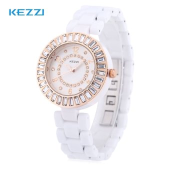 SH KEZZI K - 838 Female Quartz Watch Luminous Artificial Crystal Dial Ceramic Band Wristwatch Gold - intl  