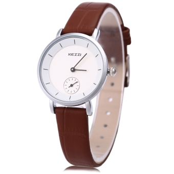 SH KEZZI KW - 1080L Women Quartz Watch Round with Small Second Dial Leather Band Wristwatch Deep brown - intl  