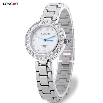 SH LONGBO 6026 Female Quartz Watch Artificial Diamond Dial Water Resistance Stainless Steel Band Wristwatch Silver - intl  