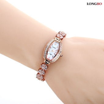 SH LONGBO 6053 Women Quartz Watch Artificial Crystal Diamond Oval Dial Petal Strap Water Resistance Wristwatch Gold - intl  