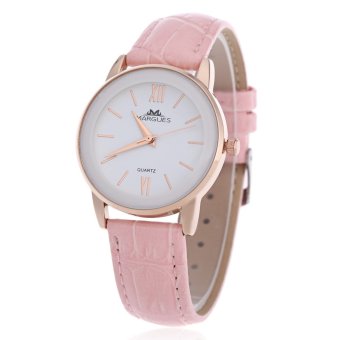 SH Margues M - 3027 Stylish Women Quartz Watch 30M Water Resistance Slender Leather Strap Ultra Slim Dial Wristwatch Pink - intl  
