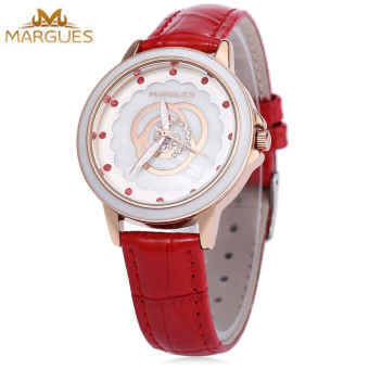 SH MARGUES M - 3047 Women Quartz Watch Luminous Pointer Flower Pattern Dial Artificial Diamond Scale Fashion Wristwatch Red - intl  