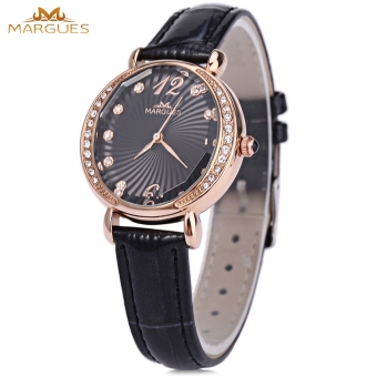 SH Margues M3017 Women Quartz Watch Genuine Leather Strap Artificial Diamond Dial Wristwatch Black - intl  