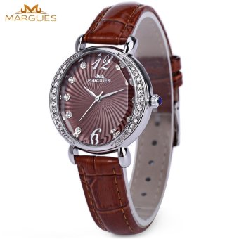 SH Margues M3017 Women Quartz Watch Genuine Leather Strap Artificial Diamond Dial Wristwatch Brown - intl  