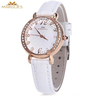 SH Margues M3017 Women Quartz Watch Genuine Leather Strap Artificial Diamond Dial Wristwatch White - intl  