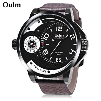 SH Oulm HP3706 Male Quartz Watch Dual Time Zones Display 3ATMGenuine Leather Band Wristwatch Brown Brown - intl  