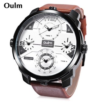 SH Oulm HP3749 Outdoor Sports Quartz Watch Luminous Four Time ZonesDisplay 3ATM Wristwatch White and brown White and brown - intl  