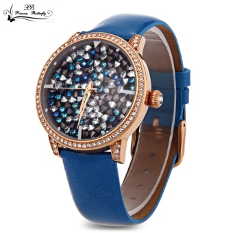 SH Princess Butterfly HL590 Women Quartz Watch Genuine Leather Strap Austria Crystal Imported Movement Wristwatch Gold - intl  