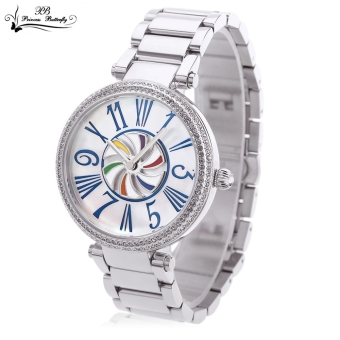 SH PRINCESS BUTTERFLY HL638P Female Quartz Watch Japan Movt Rotatable Winnower Dial Wristwatch Silver - intl  