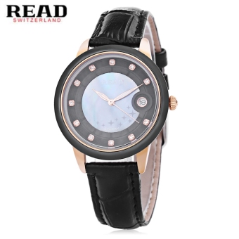 SH READ R2014 Female Quartz Watch Date Display Artificial Crystal Dial Genuine Leather Strap Wristwatch Black Black - intl  