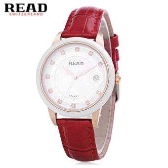 SH READ R2014 Female Quartz Watch Date Display Artificial Crystal Dial Genuine Leather Strap Wristwatch Red Red - intl  