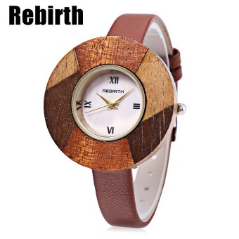 SH REBIRTH RE005 Female Quartz Watch Slender Leather Strap Wooden Case Water Resistance Wristwatch Brown - intl  