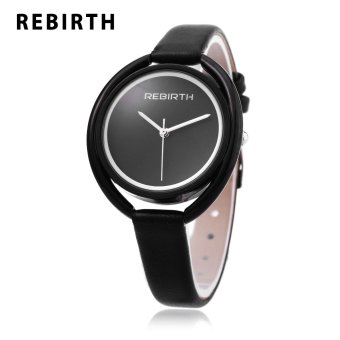 SH REBIRTH RE028 Female Quartz Watch Slender Leather Band Creative Hollow Dial Wristwatch Black - intl  