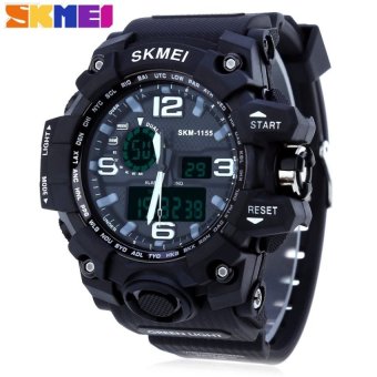 SH SKMEI 1155 Men LED Digital Quartz Watch Water Resistance DualTime Day Alarm Light Wristwatch Black - intl  