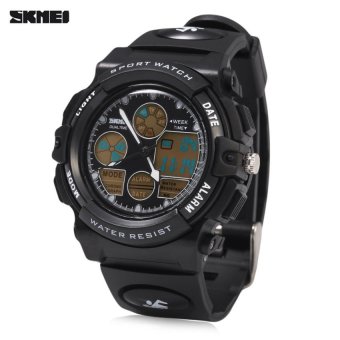 SH SKMEI 1163 Dual Movt Quartz Watch LED Digital Light LuminousPointer Calendar Chronograph Display Wristwatch Black Black - intl  