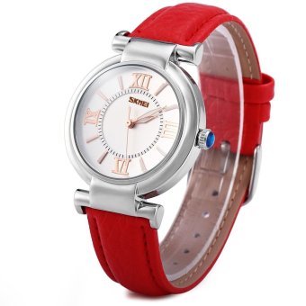 SH Skmei 9075 Ladies Anolog Quartz Watch Water Resistant Round Dial Leather Band Red - intl  