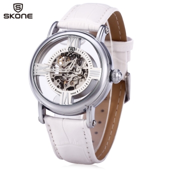 SH SKONE 80057 Women Hollow Mechanical Watch with Genuine Leather Strap White - intl  