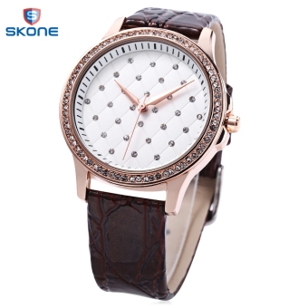 SH SKONE 9300 Female Imported Quartz Movt Watch Latticed Pattern Artificial Diamond Dial Wristwatch Coffee - intl  