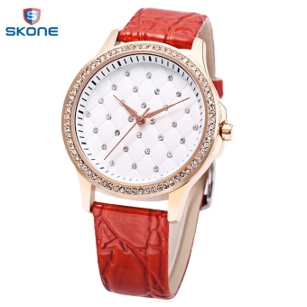 SH SKONE 9300 Female Imported Quartz Movt Watch Latticed Pattern Artificial Diamond Dial Wristwatch Red - intl  