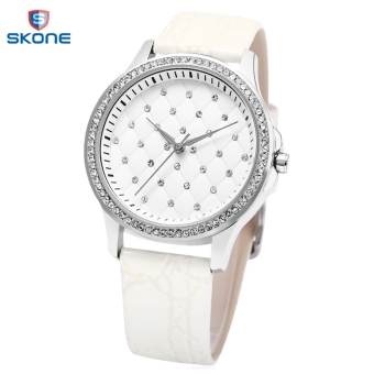 SH SKONE 9300 Female Imported Quartz Movt Watch Latticed Pattern Artificial Diamond Dial Wristwatch Silver - intl  