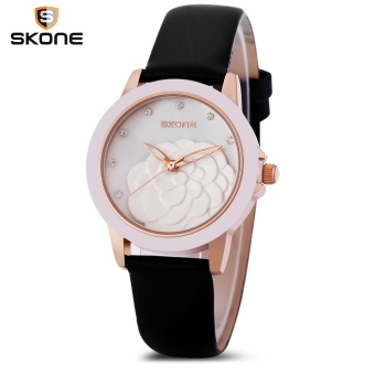 SH SKONE 9306 - 1 Women Quartz Watch Genuine Leather Strap Artificial Diamond Dial Wristwatch Black - intl  