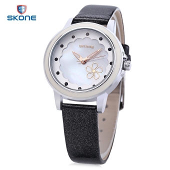 SH SKONE 9347 Female Quartz Watch Imported Movt Artificial Crystal Flower Pattern Dial Wristwatch Black - intl  