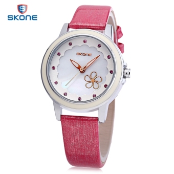 SH SKONE 9347 Female Quartz Watch Imported Movt Artificial Crystal Flower Pattern Dial Wristwatch Pink - intl  