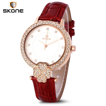 SH SKONE 9363 Women Quartz Watch Imported Movt Artificial Diamond Dial Water Resistance Wristwatch Deep red - intl  