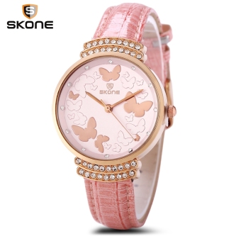 SH SKONE 9374 Women Quartz Watch Imported Movt Butterfly Pattern Artificial Diamond Dial Wristwatch Pink - intl  
