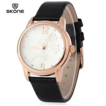 SH SKONE 9399 Women Quartz Big Number Rhinestone Stereo Rose Dial Watch Hollow Pointer Black - intl  