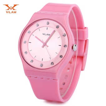 SH VILAM 13018 Female Quartz Watch Water Resistance PU Band Artificial Crystal Dial Wristwatch Pink - intl  
