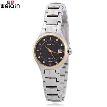 SH WEIQIN W00103BL Women Quartz Watch Artificial Diamond Date Display Stainless Steel Band Wristwatch Black - intl  