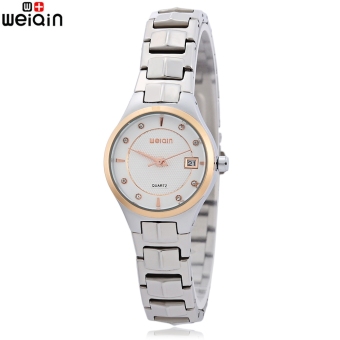 SH WEIQIN W00103BL Women Quartz Watch Artificial Diamond Date Display Stainless Steel Band Wristwatch White - intl  