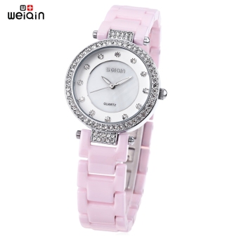 SH WEIQIN W3212 Female Quartz Watch Artificial Diamond Dial Ceramic Band Luminous Wristwatch Red - intl  