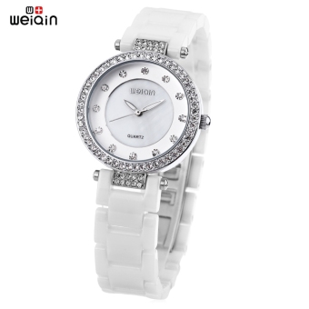 SH WEIQIN W3212 Female Quartz Watch Artificial Diamond Dial Ceramic Band Luminous Wristwatch White - intl  